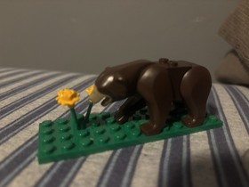 Genuine LEGO&reg; Dark Brown Bear Animal Minifigure from 4438 4440 Comes With Flower