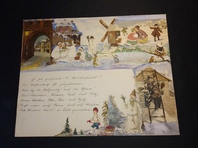 1 Bastelarbeit um 1900 mit Oblaten Glanzbilder Winter viele Details