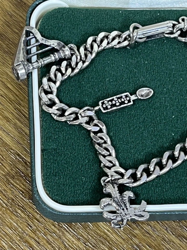 Vintage Welsh Theme Silver Tone Dangly Charm Chain Bracelet Dragon Love Spoon - Image 4 of 4