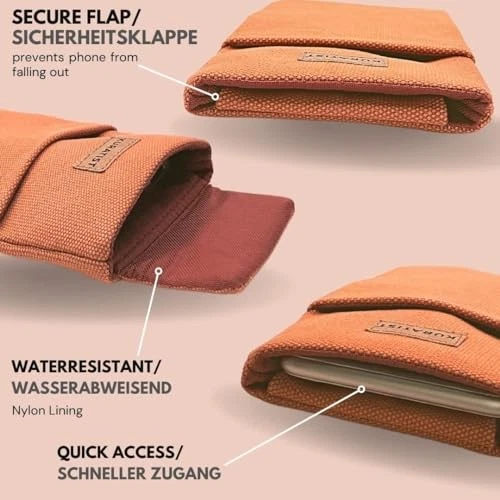 AHOI Padded Cotton Phone Sleeve with Flap Opening - Handmade Phone Case Coral - Picture 7 of 8