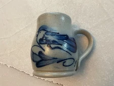 Vintage Rowe Pottery Salt Glaze Cobalt Blue Jug Style Mug Bird 1989