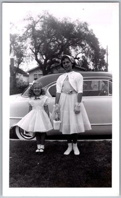 Vintage Snapshot Smiling Girls In Dresses 1950s