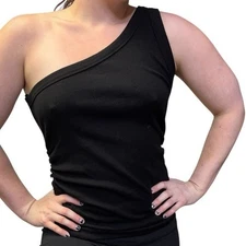 Michael Stars Black Asymmetrical One Shoulder Tank Top Black New With Tags XL