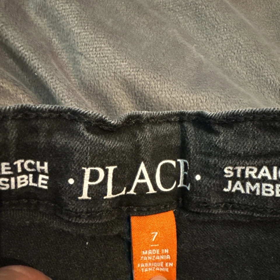 Pantalones de mezclilla rectos elásticos negros talla 7 Place para niños Foto 3 de 4