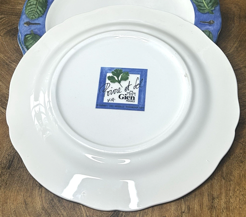 POIVRE ET SEL AZUL Juego de 4 Platos de Ensalada 8.75" Vintage Faiencerie De Gien Francia - Imagen 7 de 9