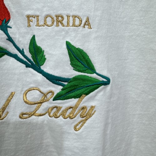 Vintage Special Lady Embroidered Roses Florida T Shirt XL White Destination Tee - Picture 9 of 18