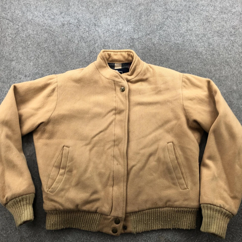 Chaqueta Woolrich De Colección Para Mujer Pequeña Bronceada Bombardero Forrada a Cuadros Frente a Presión Hecha en EE. UU. Foto 2 de 4