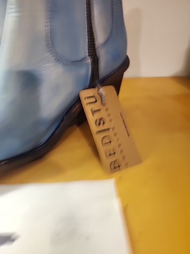 BED STU COUNTESS Leather Wedge Bootie Blue DRIFTWOOD LASER CUT Size 10 New Box - Picture 2 of 16