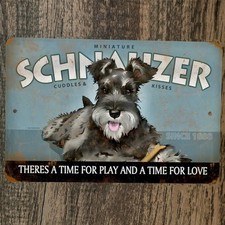 Schnauzer Dog Time for Play and Love 8x12 Metal Wall Sign Garage Animal Poster