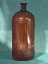 13" Tall Dark Brown/ Amber Apothecary Vintage Glass Bottle 7 888 on Bottom