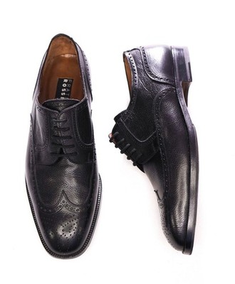 $700 FRATELLI ROSSETTI - Black Wingtip Leather Derby - US 9.5 (UK8.5)
