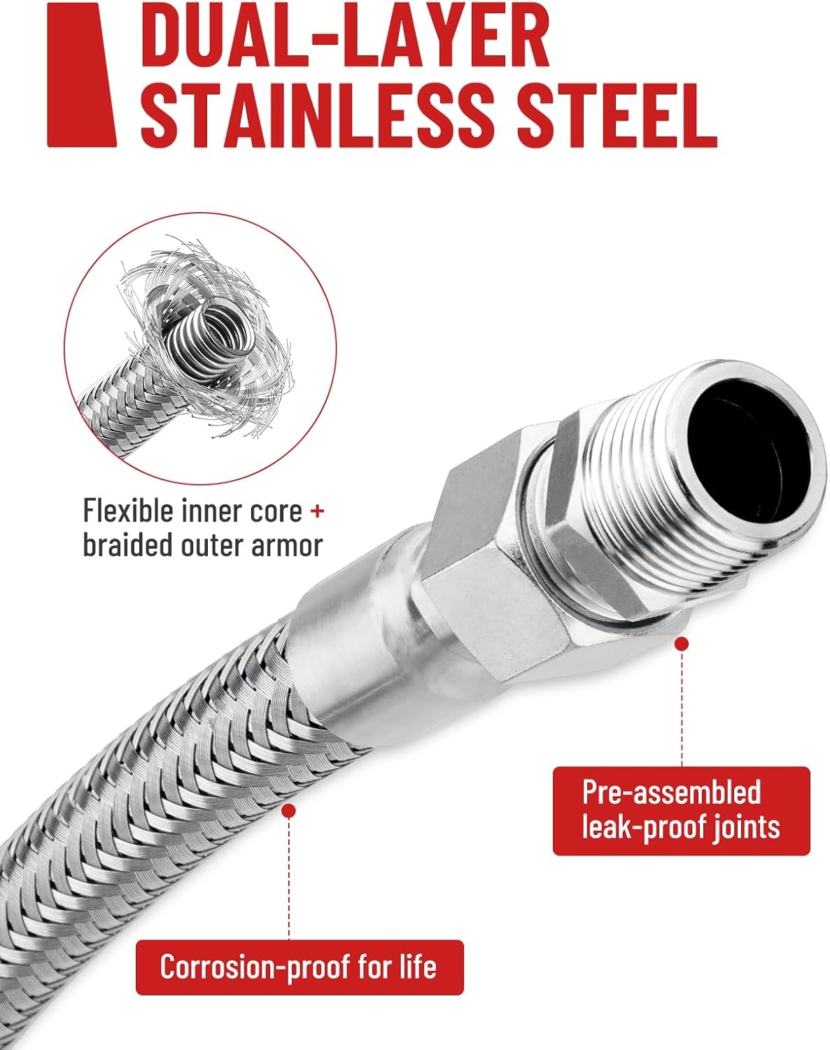1/2" x 40" Universal Air Compressor Jumper Hose - 1/2" Male NPT to 1/2" Male NPT