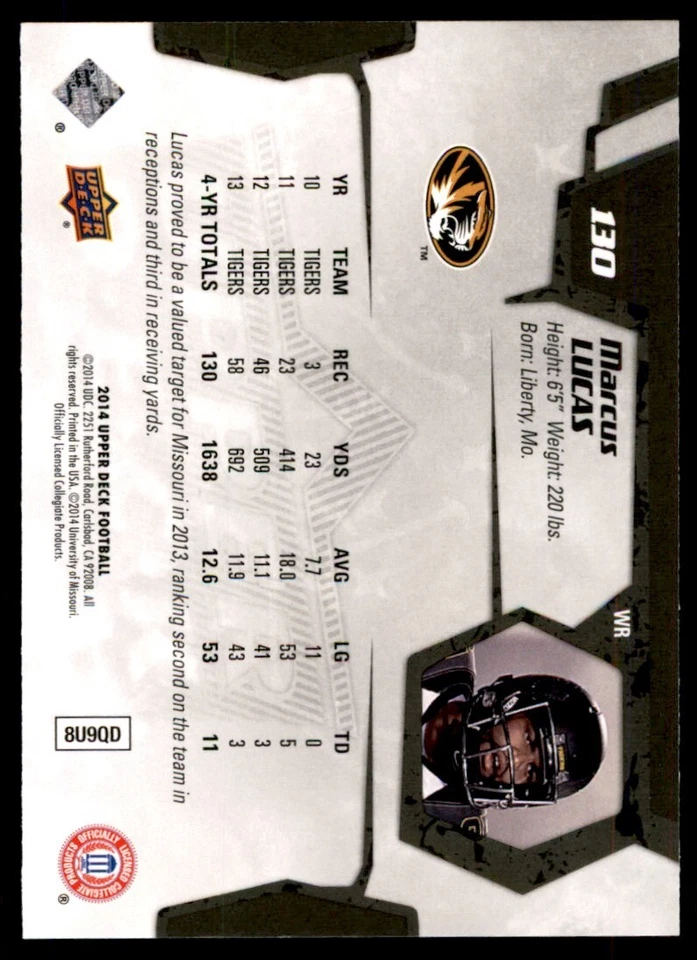 2014 Upper Deck. Marcus Lucas Football Cards #130 - Image 2 of 2
