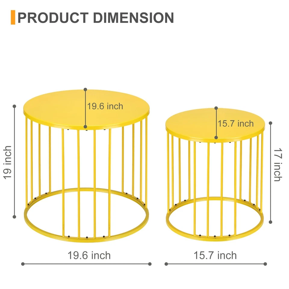 Juego de 2 mesas auxiliares de exterior, mesas auxiliares circulares de metal para balcón trasero... Foto 4 de 4