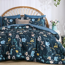 King Comforter Set 7 Piece Teal Blue Floral Bed in a Bag Soft All Season Bedding