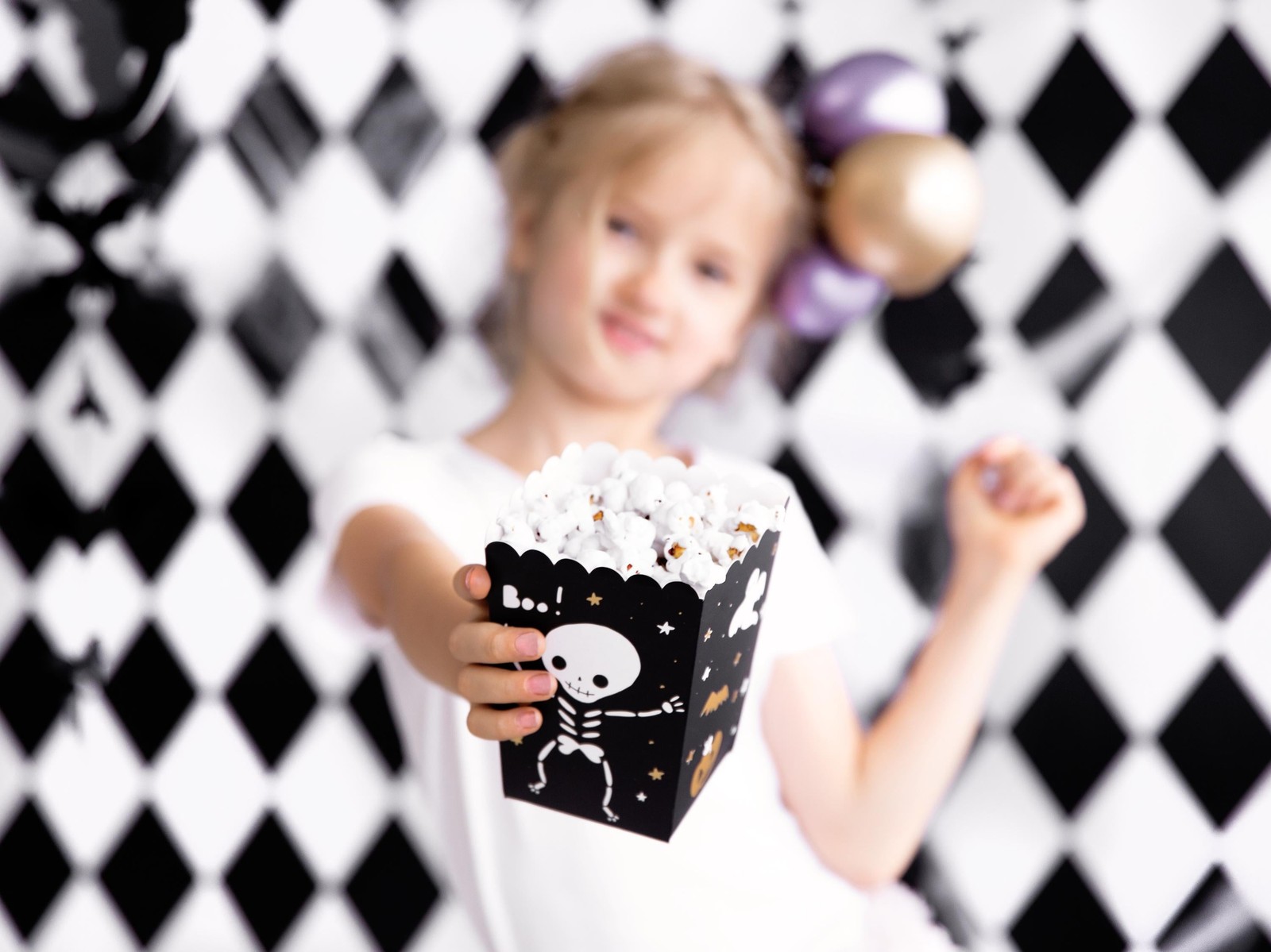 Black Halloween Popcorn Boxes With Skeleton Design - Pack Of 6