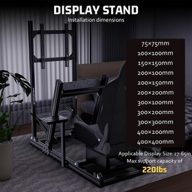 Hottoby Racing Sim Cockpit 4080 Aluminum With Black Seat & TV Stand Fit Logitech