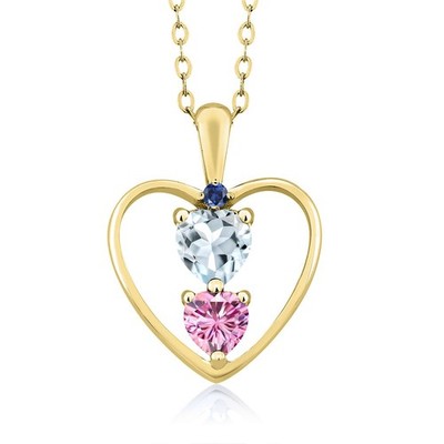 18K Yellow Gold Plated Silver Aquamarine Pink Moissanite and Created Sapphire