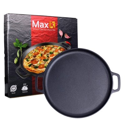 MAX K Cast Iron Pizza and Baking Pan (14 Inch) Natural Finish Enhanced