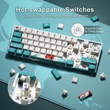 XVX 60% M61 Mechanical Gaming Keyboard Wireless Wired BT, RGB - Coral Sea HITIME 3