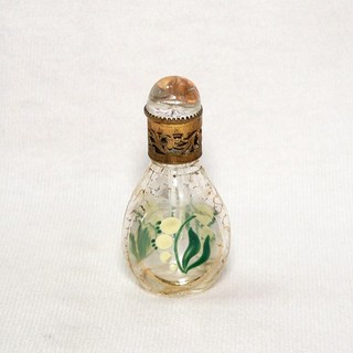 Vintage Czech 3 Sided Mini Perfume Scent Bottle w/ Painted Flowers & Dome Cap