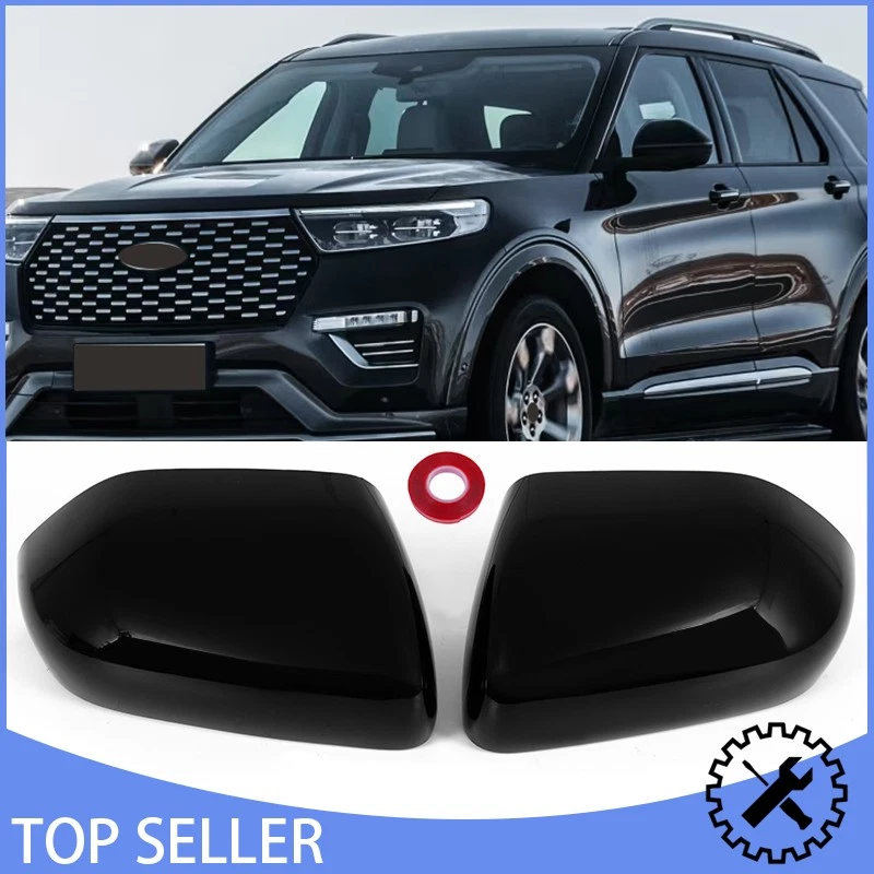 left+Right For Ford Explorer 2020-25 Gloss Black Rearview Mirror Cover Trim Caps
