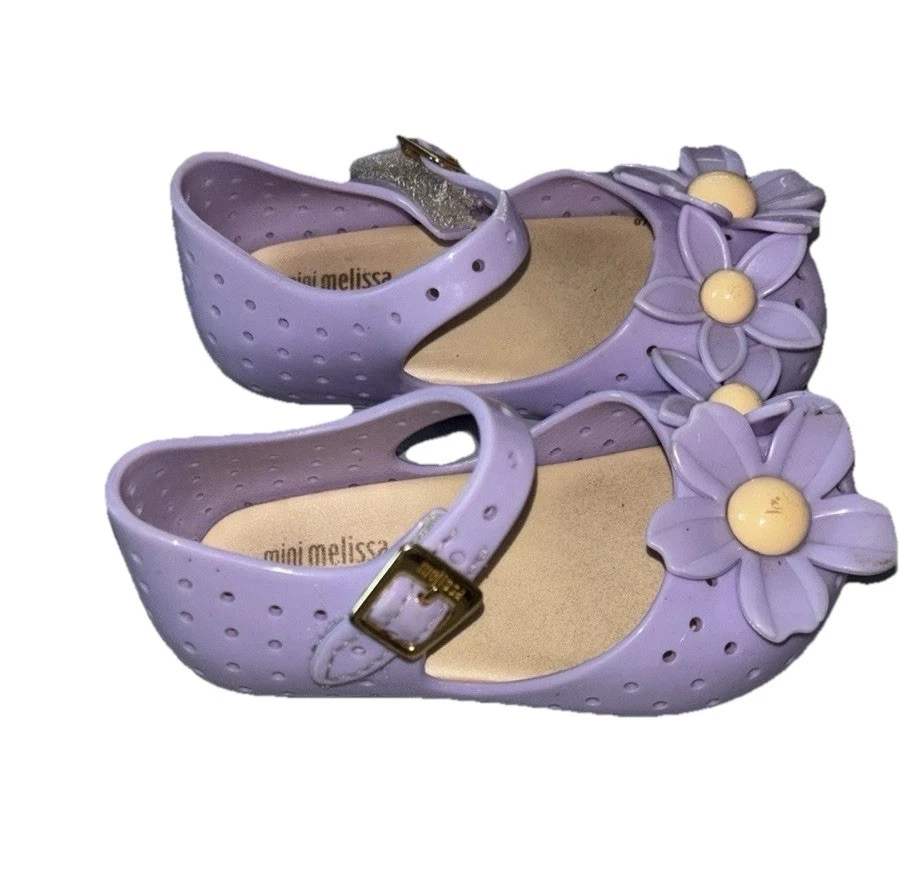 Mini Melissa Púrpura Claro Floral Mary Janes Correa de Tobillo Plana Niño Pequeño Talla 7 Foto 3 de 4