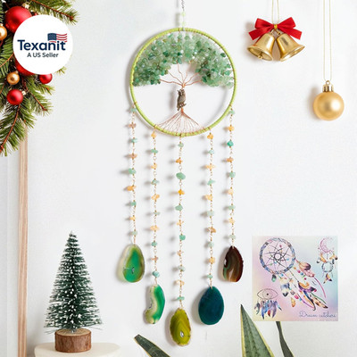 Green Tree of Life Dream Catchers with Agate Pendant Natural Dream Catchers for