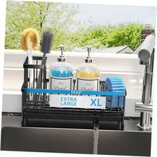 Extra Large Kitchen Sink Caddy, Rustproof Sponge Holder for Kitchen Sink Black