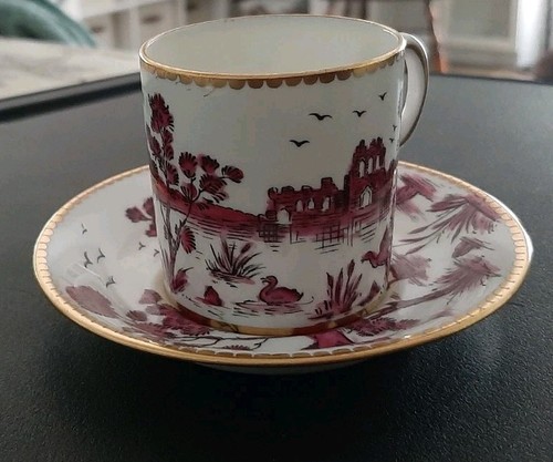 Royal Chelsea Peking Burgundy Gold Trim Demitasse Cup & Saucer Made In England - Picture 14 of 20