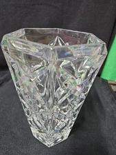 Vintage Heavy Pressed Glass Geometric Vase – Hexagon Shape – 9.5” Tall