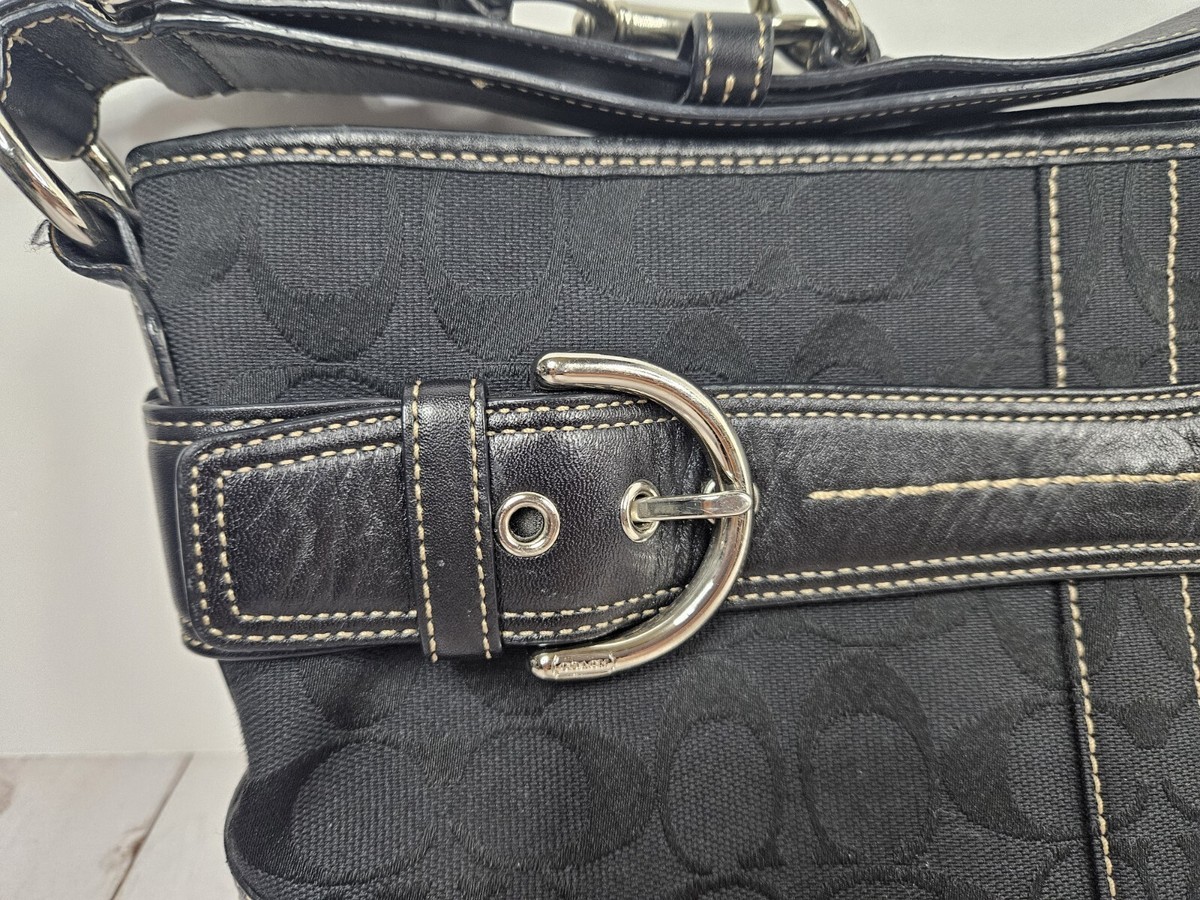 COACH No J05K-7077 Black Jacquard Canvas Leather Trim COACH No J05K-7077 Black Jacquard Canvas Leather Trim