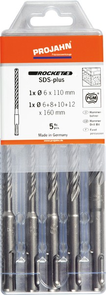 Projahn Rocket 5 Hammerbohrer Set Sds-Plus 7-Tlg. 6-12Mm Betonbohrer Magazin-image