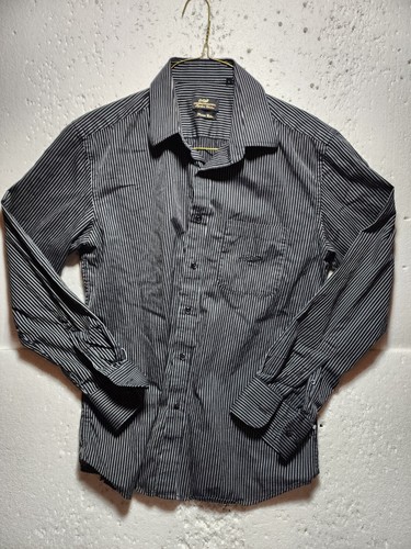 Crocodile Shirt Mens Size Large 42 Black Striped Collared Long Sleeve Button Up - 第 1/17 張圖片