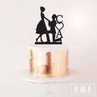 Bride + Groom with Initials  - Cake Topper