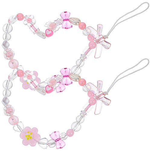 2 Pcs Mobile Phone Straps Charms Aesthetic Cellphone Beaded Lanyard - Zdjęcie 3 z 12