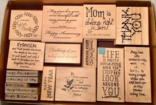 Set of 16 Wood Mounted Rubber Stamps Various Quotes