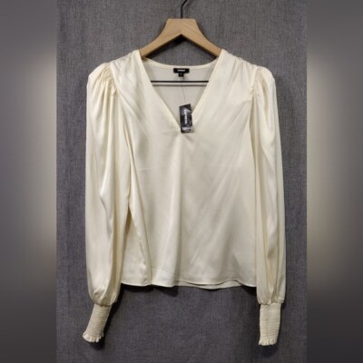 NWT Express Silky Blouse Womens XS Cream Casual Event Boho Retro 90s Y2K Casual