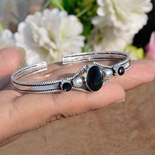 Black Onyx Multi Gemstone 925 Sterling Silver Bangle Cuff For Birthday Present - Picture 8 of 8