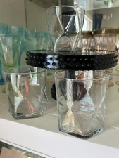 3 CRISA MCM RHOMBUS DOUBLE OLD FASHIONED WHISKEY SCOTCH 3.5” TUMBLERS Glasses