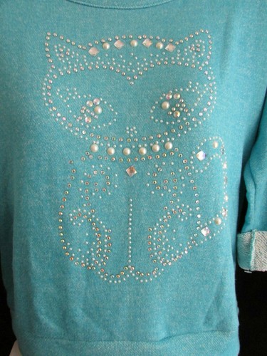 Mädchen KNITWORKS Longbluse/Sweatshirt aquablau verziert Kitty ~ Jr Gr. XL  - Bild 2 von 6
