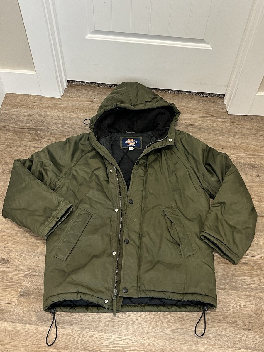 Vintage Dickies Mens Green Hoodie Nylon Jacket Coat Medium Med M