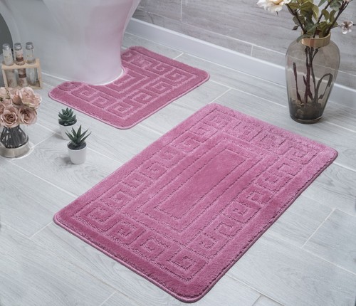 Bath Mat Set pack of 2, Non&Anti Slip, Greek, Heart Design, Soft/Made in Turkey - Picture 17 of 18