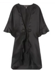 Victoria's Secret Black Robe Short Kimono ruffles lingerie One Size Cover Up