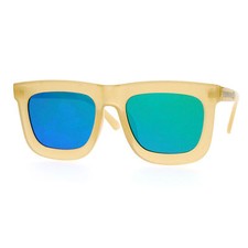 Super Flat Lens Sunglasses Oversized Thick Square Frame Mirror Lens