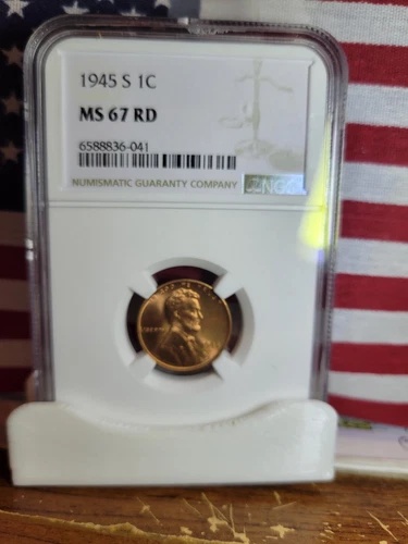 1945-S Lincoln Wheat Cent  ""NGC MS 67 RD""  **Deep Red**  **World War 2**