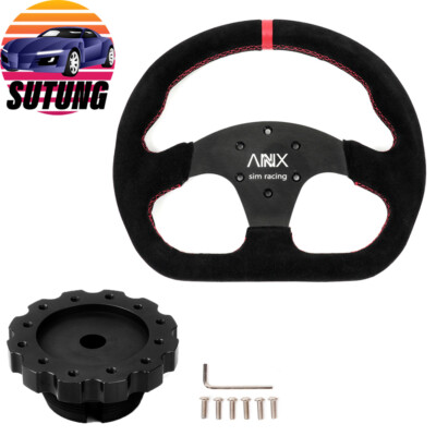 Black Suede Leather Steering Wheel + Hub Adapter For PXN V10 Steering Wheel