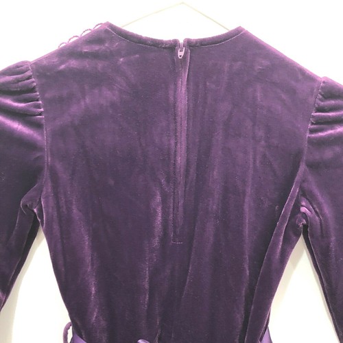 Vintage Girls Purple Velvet Bib Collar Lace Trim Dress Floral Embroidery Size 6 - Picture 7 of 9