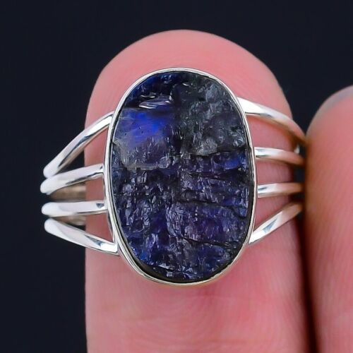 Labradorite Stone 925 Silver Anniversary Wife Statement Ring Jewelry Size 8.5 - Picture 3 of 8