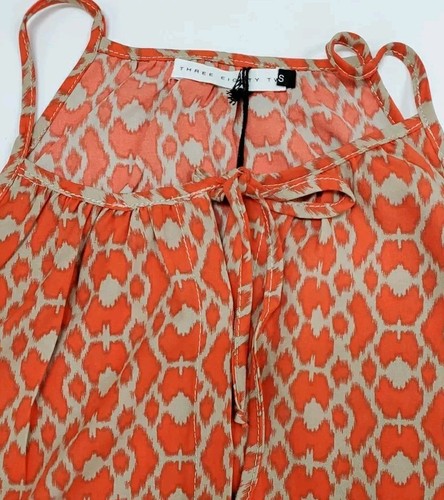 New Three Eighty Two Poppy Halter Bali Hidden Button Blouse Orange/Tan Sz Small - Picture 2 of 5